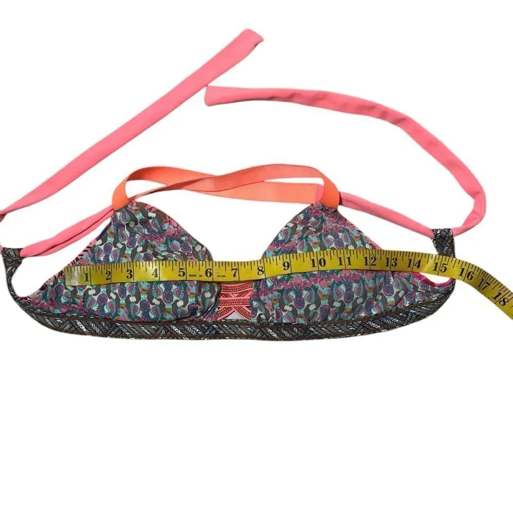 Maaji Neon Coral Pink Pineapple Sea Horse Print Reversible Bikini Top - Picture 7 of 9